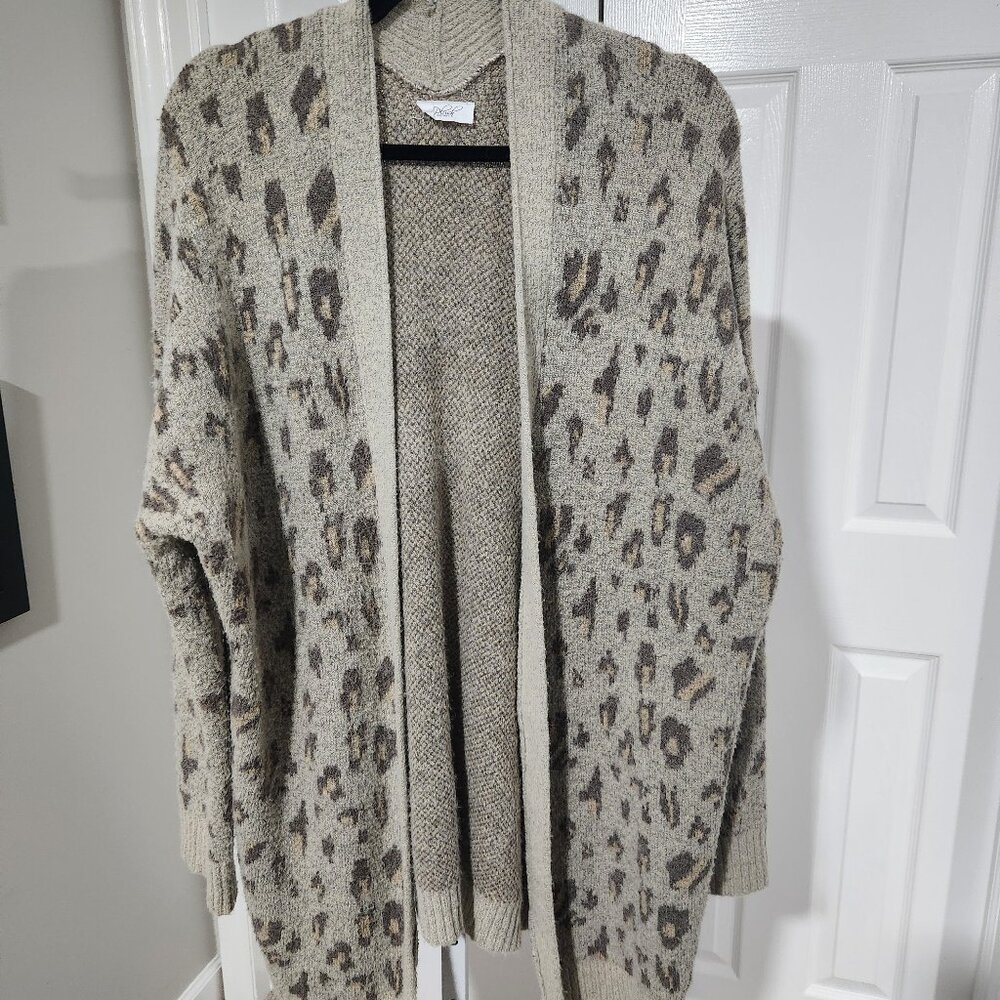 Plush Boutique Leopard Print Open Cardigan – Size Small, Oversized